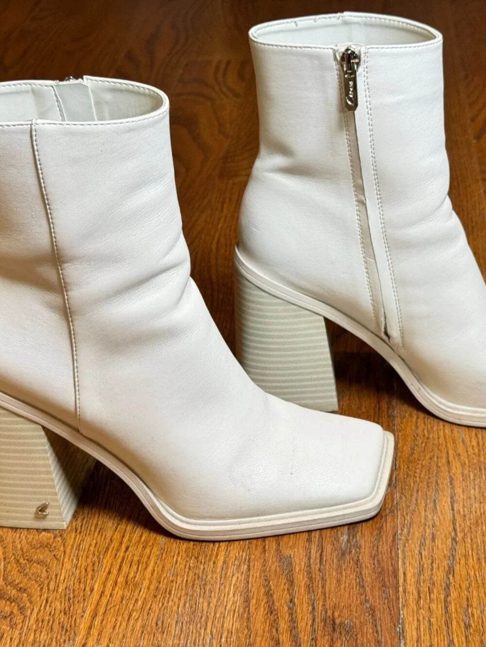Sam Edelman Layla 2 Ivory Square Toe Block Heel Ankle Boots sz(9)Circus NY